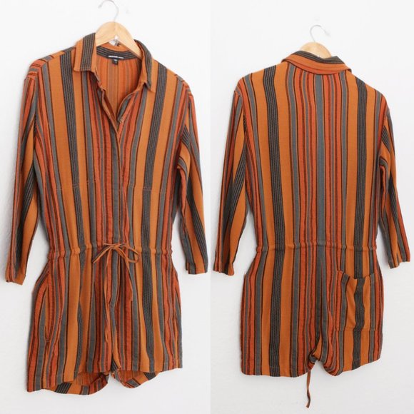 James Perse Short Vintage Stripe Jumpsuit Romper Size S Retro Collar Button $325 - Picture 7 of 16